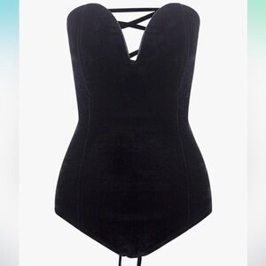 Black Velvet Plunge Neck Bodysuit